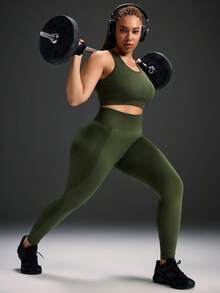Powerista Women's Plus Size Solid Color Tank Top And Leggings Sports Set - Army Green - View 1