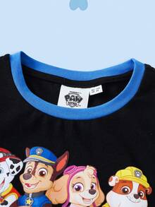 SHEIN | PAW Patrol Young Boy Summer Casual Letter & Dog Print Contrast Trim Round Neck Short Sleeve T-Shirt - Black - View 5