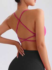 SHEIN Sports 女款素色休閒日常無縫運動內衣 - 玫紅色 - 查看 5