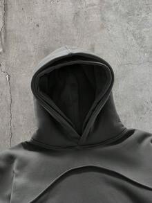 AXEPEAK 男士美式解構曲弧開衩休閒度假連帽衫 - 深灰色 - 查看 3