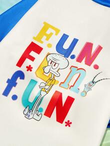 SpongeBob SquarePants | PETSIN 1件可愛小蜉蝣與章魚FUN字母印花藍白寵物T恤，柔軟透氣親膚，適合室內玩耍或戶外趣味冒險日 - 彩色 - 查看 2
