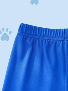 SHEIN | PAW Patrol 卡通印花撞色圆领短袖上衣和短裤睡衣套装，适合小男孩 - 藍色 - 查看 8