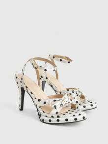 CUCCOO LuxiPop Sepatu Malam Premium Sederhana Hak Tipis Ujung Bulat dengan Titik-titik Kaca Warna Beige Musim Panas untuk Wanita - Krem - View 1
