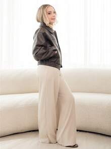 Ximena Robles Ximena Robles Women's Casual PU Leather Collar Long Sleeve Regular Jacket Y2k - Coffee Brown - View 6