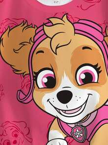 SHEIN | PAW Patrol 年轻女孩可爱卡通狗印花保暖内衬套头衫，休闲日常通勤，秋冬 - 白色 - 查看 3