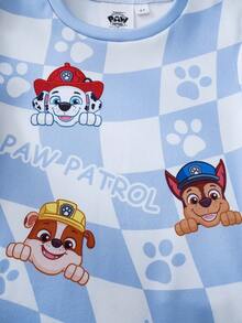 SHEIN | PAW Patrol 小男孩簡約印花圓領短袖T恤與長褲套裝 - 藍白色 - 查看 8