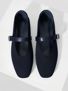 MOTF PREMIUM PU LEATHER BUCKLE MARY JANE FLAT SHOES FOR CHRISTMAS SPRING SHOES - dark blue - View 1