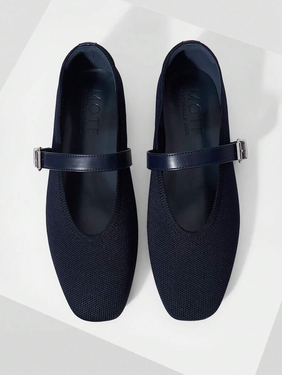 MOTF PREMIUM PU LEATHER BUCKLE MARY JANE FLAT SHOES FOR CHRISTMAS SPRING SHOES - dark blue - View 1