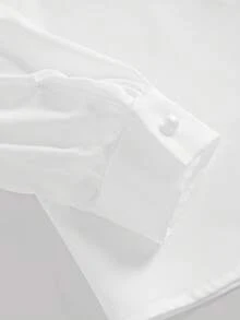 Girlism Tween女孩秋季寬鬆休閒簡約舒適日常上學穿搭白色荷葉邊裝飾泡泡袖優雅波浪邊前開扣襯衫長袖上衣返校季 - 白色 - 查看 5