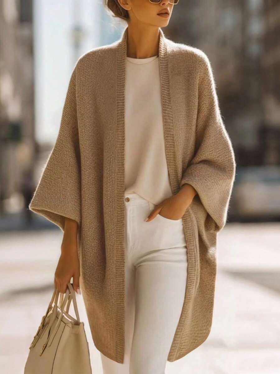 SHEIN New Fall Winter Luxury Slouchy Open Front Knit Cardigan Women Batwing Sleeve Midi Length Soft Cozy - Ginger - View 1