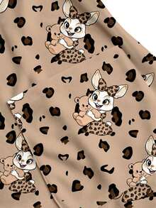 PopScrub Casual Minimalist Leopard Print Cute Rabbit Pattern Scrub Top, Suitable For Work Commute, Pet Hospital - Multicolor - View 3