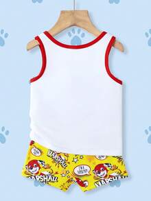 SHEIN | PAW Patrol Bộ đồ 2 món cho bé trai, áo ba lỗ trắng và quần lót, bộ sưu tập hợp tác dễ thương. - trắng - Xem 2
