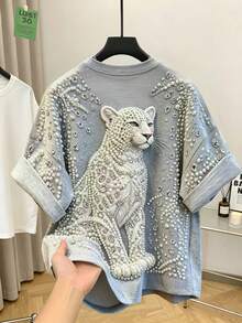 Resyla Plus Size T-Shirt,Leopard Pattern,Graphic Tee,Summer Clothes,Women Top,Trending Now, Fashion Tops, - Multicolor - View 2