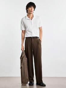 Merionis 男士純色短袖休閒通勤 Polo 衫 - 白色 - 查看 6