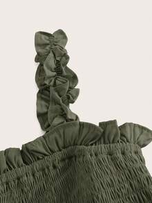 BELROSIE Solid Frill Trim Ruffle Hem Dress Holiday Party Dress  - Olive Green - View 4