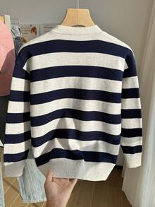 SHEIN Girls' Autumn/Winter Fashion Leopard Print Knitted Sweater Long Sleeve Top - Apricot - View 2