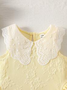 SHEIN Elladie kids 女婴甜美公主蕾丝边领无袖粉色连衣裙，夏季 - 黃色 - 查看 3