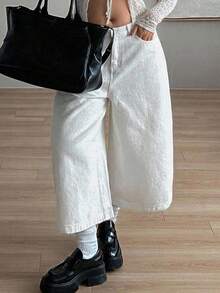 Dazy Plus White Loose Casual Straight Leg Cropped Jeans Spring Summer - White - View 2