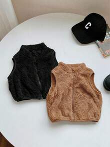 SHEIN Set 2 Potong Baju Bayi Laki-laki dan Perempuan Musim Gugur/Dingin yang Lucu dan Serbaguna, Rompi dan Jaket Warna Polos yang Lembut - MultiWarna - View 5