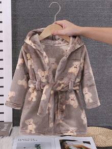 Thick Flannel Soft Cute All-Over Bear Print Pajamas Loungewear Autumn Winter - Brown - View 2