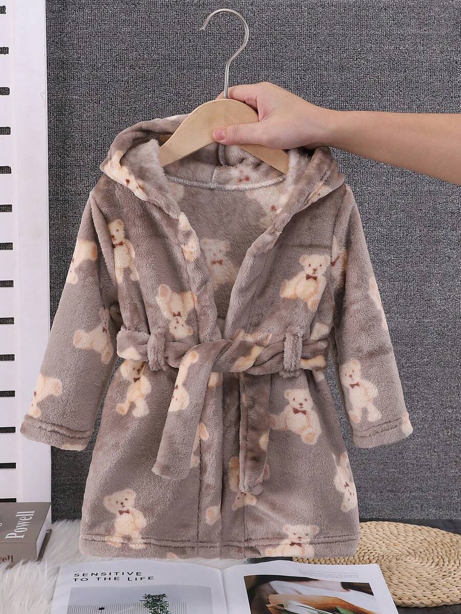 Thick Flannel Soft Cute All-Over Bear Print Pajamas Loungewear Autumn Winter