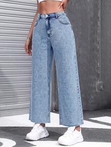 Jeanoix Women's Plus Size Casual Wide Leg Loose Fit Jeans Pocket Embroidery - Medium Wash - View 5