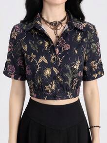 Breakform Gothic Goth Halloween Black Retro Print Blouse Snake Pattern Floral Flower Cool Girl Women's Romantic Nightout Summer - Multicolor - View 5