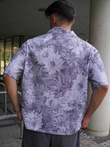 LEOGASHI LEOGASHI Manfinity Streetrush Men's Blue Oil Painting Sunflower, Letter & Pegasus Print Zip-Up Shirt Men Street Wear Shirts - Multicolor - View 2