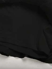 SHEIN Girlism 青少年女孩休閒度假風白色紋理內建內搭褲雙層荷葉邊蛋糕迷你裙 - 黑色 - 查看 4