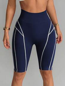 Slayform Slayform Colorblock Seamless Athletic 5" Shorts - Navy Blue - View 4