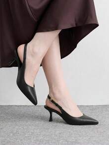 CUCCOO BIZCHIC 女款時尚黑色優雅側扣性感尖頭slingback高跟單鞋，適合通勤、約會、派對、婚禮、假日與度假 - 黑色6 - 查看 3