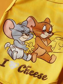 TOM & JERRY X PETSIN 1件 LUCKIE LABO 黃色卡通可愛「我愛起司」印花寵物背心，彈性舒適貼身，透氣聚酯纖維面料，防跳蚤、減少掉毛、耐熱，貓狗通用，室內外皆適用 - 黃色 - 查看 5
