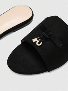 CUCCOO BIZCHIC Sepatu Wanita, Hitam, Tekstur Suede, Sandal Datar Klasik, Nyaman dan Serbaguna di Musim Panas, Cocok untuk Perjalanan ke Kantor atau Sehari-hari - Hitam 1 - View 8