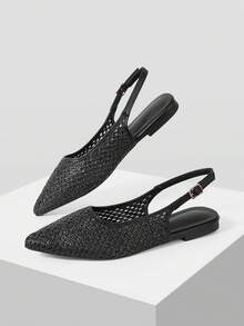 Mnmlis Women's Baotou Rear Empty Pointed Flats - Black - View 2
