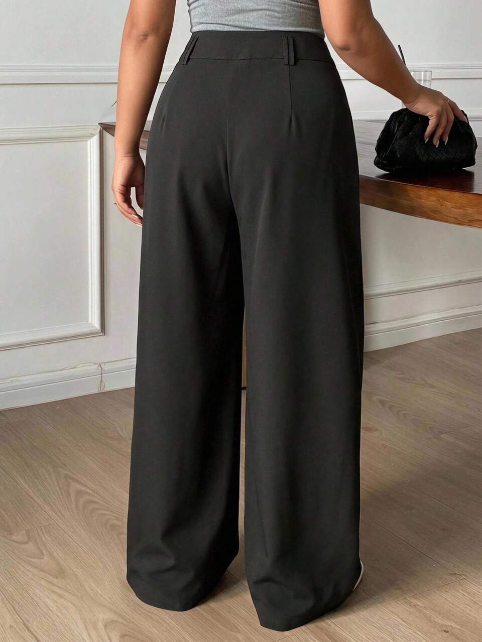 Dazy Plus Solid Color Loose Pleated Wide Leg Pants Elegant Spring Autumn Long Black Suit Trousers