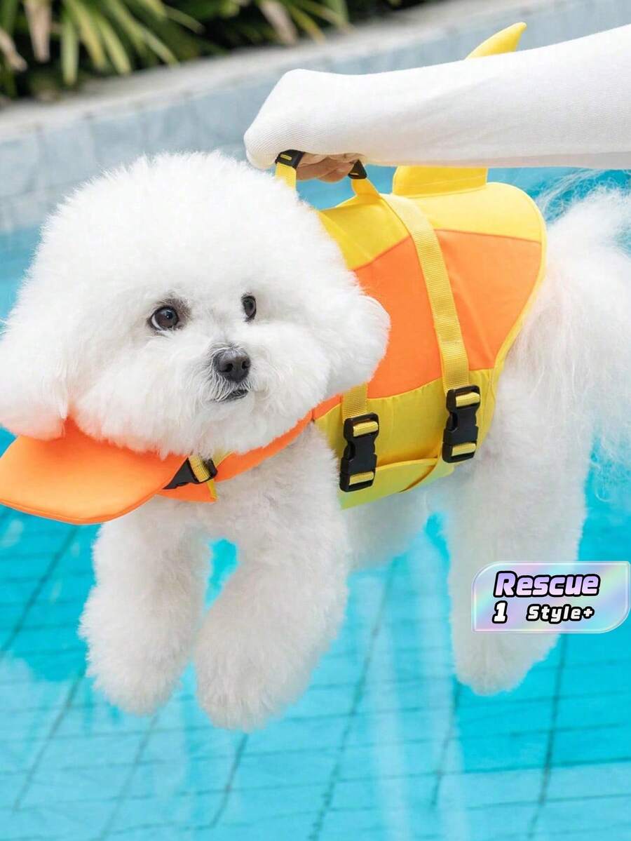 1x Rompi Pelampung Anjing Bermotif Hiu yang Dapat Diatur Daya Apungnya, Dilengkapi Pegangan Penyelamat, Kain Ripstop, Jaring Bernapas, Gesper Lepas Cepat, Tali Reflektif, Untuk Anjing Ras Kecil, Sedang, dan Besar, Berenang, Berperahu, Pantai, Kolam Renang, Musim Panas, Aktivitas Luar Ruangan, Rompi Keselamatan Hewan Peliharaan, Rompi Pelampung Anjing - Jeruk - View 1