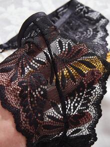 SHEIN 3pcs Women's Sexy Lace Metal Buckle Thong - Black - View 5