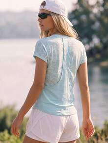WanderVale Women's Blue Mesh Fashion Summer Short Sleeve Fitness Sports Outdoor T-Shirt - Blue - View 2