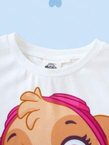 SHEIN | PAW Patrol 少女極簡印花圓領短袖T恤與素色長褲套裝 - 彩色 - 查看 3