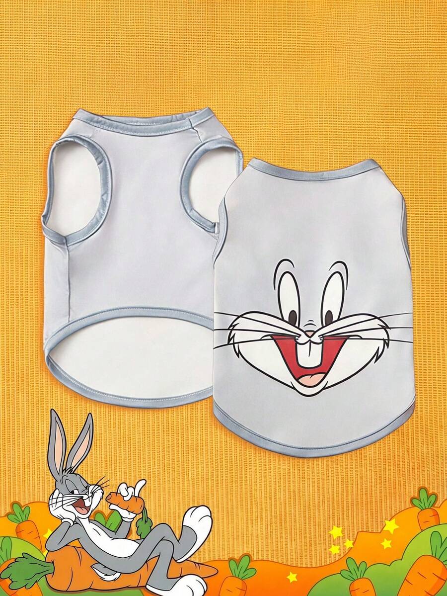 LOONEY TUNES X PETSIN PETSIN 1件可愛開心兔子卡通印花灰色寵物背心,彈性透氣材質,貓狗通用,營造歡樂夏日度假氛圍,適合活潑寵物的休閒舒適穿著 - 灰色 - 查看 1