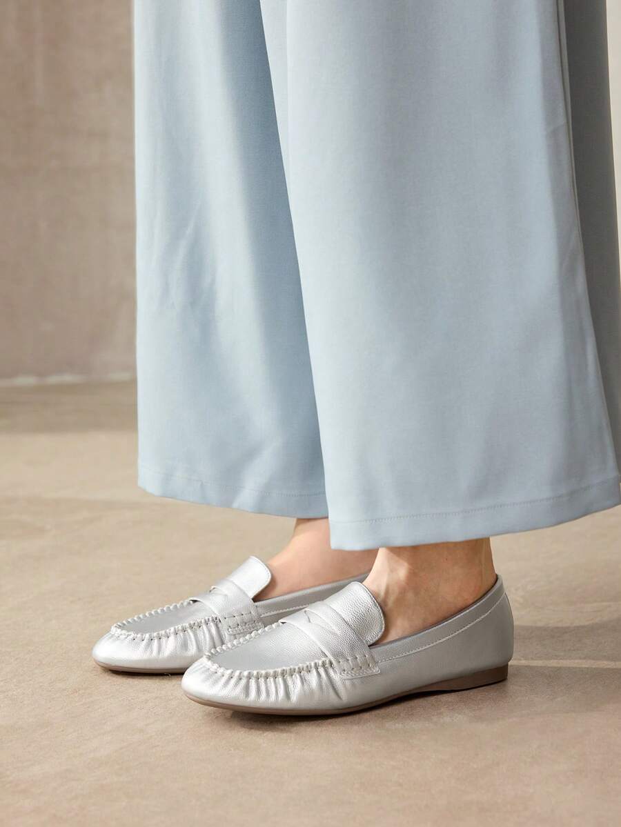 MOTF WOMEN'S NEW FRENCH VINTAGE FASHION COMFORTABLE FLAT BALLET LOAFERS, MINIMALIST CASUAL - Silver - View 2