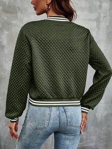 SHEIN Women's Solid Color Long Sleeve Zip-Up Thin Baseball Jacket - Green - View 2