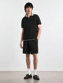 Merionis 男士素色單排扣休閒日常短袖 Polo 衫 - 黑色 - 查看 9