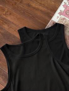 SWAVVY Men's Casual Versatile Solid Color Tank Top - Black - View 4