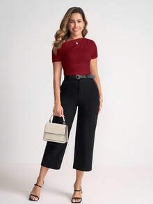 SHEIN Clasi 女款純色不對稱肩褶皺修身百搭休閒T恤 3件/套 - 彩色 - 查看 2