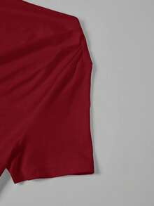 SHEIN Clasi 女款純色不對稱肩褶皺修身百搭休閒T恤 3件/套 - 彩色 - 查看 10