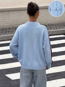 Muchica New Chinese Style Frog Button Cardigan Jacket Chinese Stand Collar Long Sleeve Sweater - Blue - View 2