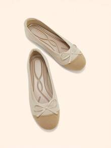 CUCCOO BASICS Women's Round Toe Flat Sole Shoes Knitted Breathable Toe Bow Low Vamp Shoes Gentle And Simple Style Commuting Slouchy Versatile Fashion Shoes - Beige - View 2