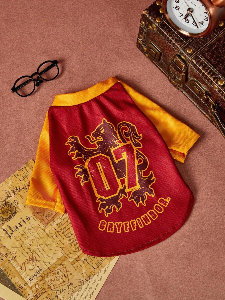 HARRY POTTER X PETSIN 1件可愛小魔法龍 07號字母印花黃色與酒紅色寵物T恤,柔軟透氣且防掉毛,適合室內遊戲或戶外探險日 - 彩色 - 查看 1