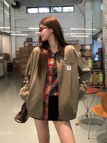 DAZY Women's Korean Style Loose Casual Long Sleeve Jacket With Lapel Collar Fall - Green - View 5